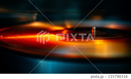 vinyl record - abstract motion blur light streaks creating dynamic energy. Capturing dynamic light streaks with motion blur in warm and cool colors - vinyl record disc 135790316