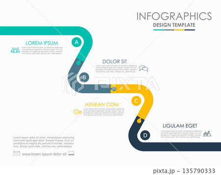 Colorful timeline infographic with icons and text for process visualization, planning, or presentation use. Vector illustration. Colorful timeline infographic with icons and text for process visualization, planning, or presentation use. Vector illustration. 135790333