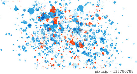 赤と青のスプラッシュが弾けるポップで抽象的なペイント背景 135790799