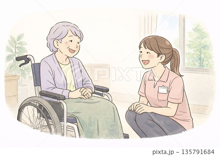 介護施設・車いすの高齢者支援／Care Support in Nursing Facility 135791684