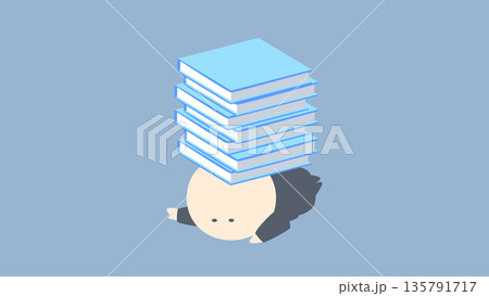 ビジネスイメージイラスト_書類に押しつぶされるビジネスマン ビジネスイメージイラスト_書類に押しつぶされるビジネスマン 135791717