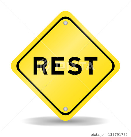 Yellow color transportation sign with word rest on white background Yellow color transportation sign with word rest on white background 135791783