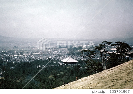 古写真　1958年　奈良公園の若草山から望む奈良市街のパノラマ 135791967