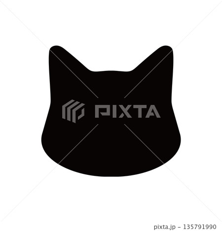 黒猫のシルエットのアイコン　ねこ　顔　Black cat face silhouette icon 135791990