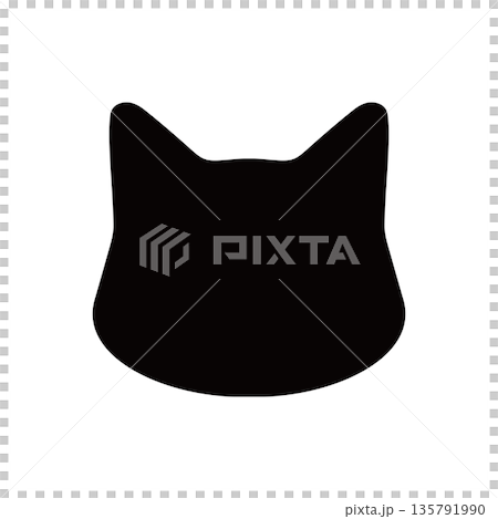 黒猫のシルエットのアイコン　ねこ　顔　Black cat face silhouette icon 135791990