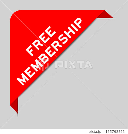Red color of corner label banner with word free membership on gray background 135792223
