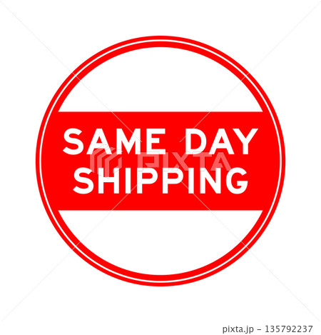 Black color round seal sticker in word same day shipping same day shipping on white background 135792237