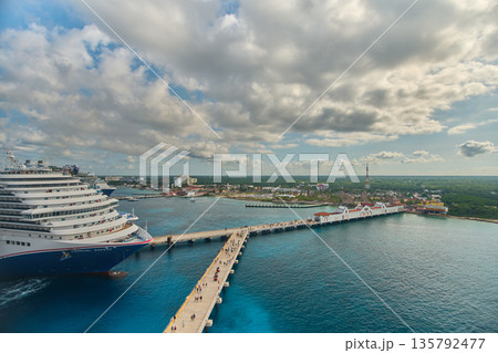 Cozumel, Mexico-December 16 2025:Cozumel is a major Caribbean cruise hub with three main terminals: Punta Langosta (downtown), International Pier, and Puerta Maya. One of the busiest ports in Mexico Cozumel, Mexico-December 16 2025:Cozumel is a major Caribbean cruise hub with three main terminals: Punta Langosta (downtown), International Pier, and Puerta Maya. One of the busiest ports in Mexico 135792477