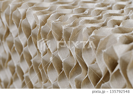 Multiple layers of brown corrugated paper 135792548