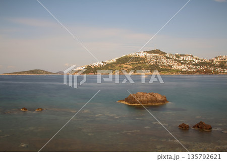 A small seaside town Gumusluk. Long exposure shot. 135792621