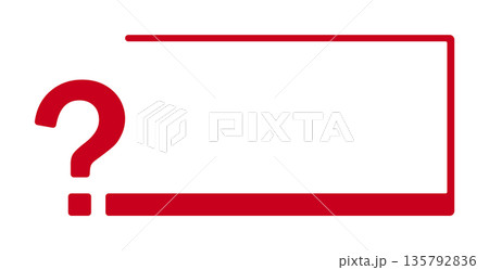 Red question mark with horizontal line on white background 135792836
