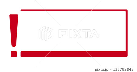 Red exclamation mark on white rectangle frame 135792845