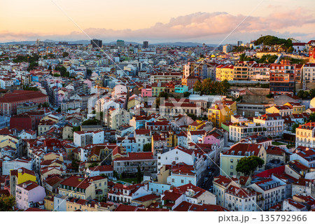 View of Lisbon famous city view from Miradouro da Senhora do Monte, Portugal View of Lisbon famous city view from Miradouro da Senhora do Monte, Portugal 135792966