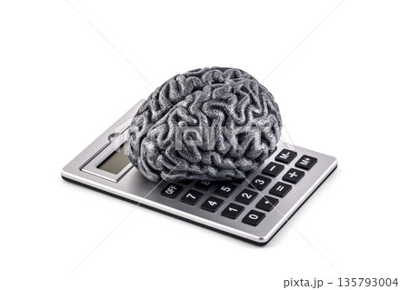 Human brain on calculator isolated on white background 135793004