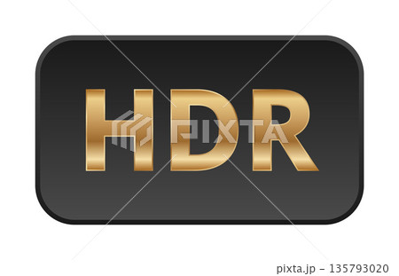 Hdr icon with gold lettering on black background for high dynamic range technology 135793020