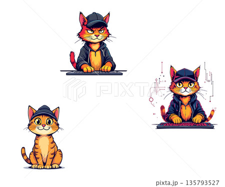 Vsai code cat wearing hat typing keyboard Vsai code cat wearing hat typing keyboard 135793527