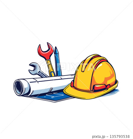 Vsai construction worker safety helmet with blueprint plan and tools Vsai construction worker safety helmet with blueprint plan and tools 135793538