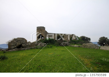 Ruined walls of castle over the lake Bafa in a nature reserve situated in southwestern Turkey Ruined walls of castle over the lake Bafa in a nature reserve situated in southwestern Turkey 135793599