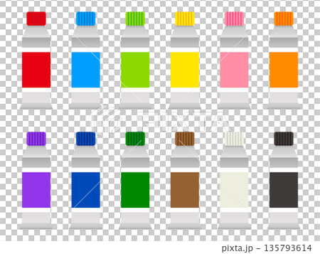 插圖素材組3，包含多種顏色的顏料 135793614