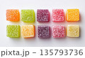 Colorful fruit jelly candies arranged on white background 135793736