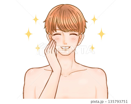 肌のお手入れをするイケメン大人男性の素材 肌のお手入れをするイケメン大人男性の素材 135793751