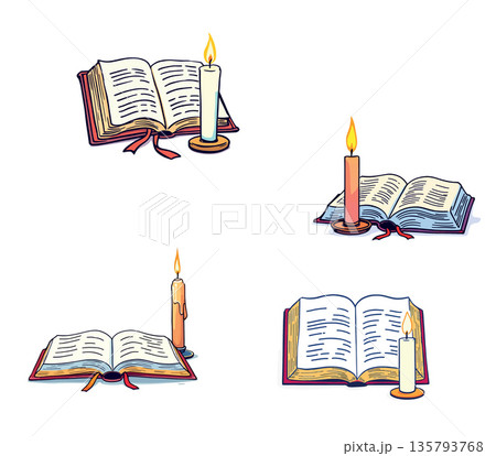 Vsai open book and candle set knowledge education concept Vsai open book and candle set knowledge education concept 135793768