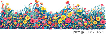 Vsai colorful wildflower meadow creating a vibrant nature border Vsai colorful wildflower meadow creating a vibrant nature border 135793773