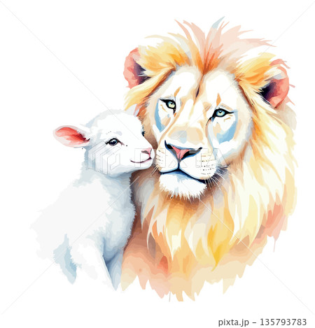 Vsai lion and lamb together illustrating peace and harmony Vsai lion and lamb together illustrating peace and harmony 135793783