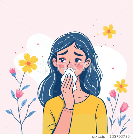 Vsai woman experiencing hay fever symptoms from spring pollen allergy Vsai woman experiencing hay fever symptoms from spring pollen allergy 135793789