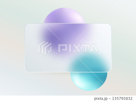 Light glassmorphism banner with translucent panel and purple and cyan spheres 135793832