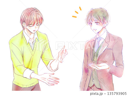 話し合う2人の男性　私服　会社員 135793905