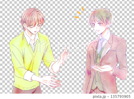話し合う2人の男性　私服　会社員 135793905