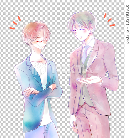 Two male office workers chatting 135793910