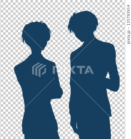 話し合う2人の男性会社員 シルエット 固い 話し合う2人の男性会社員 シルエット 固い 135793914