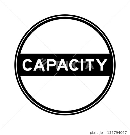 Black color round seal sticker in word capacity on white background Black color round seal sticker in word capacity on white background 135794067