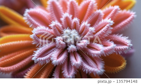 Colorful flower made of pipe cleaners on a simple background in daylight Colorful flower made of pipe cleaners on a simple background in daylight 135794148