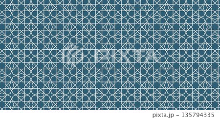 Islamic geometric pattern background featuring repeating symmetrical line art inspired by traditional Arabic and Middle Eastern ornament design, suitable for decorative, cultural, and modern creative  135794335