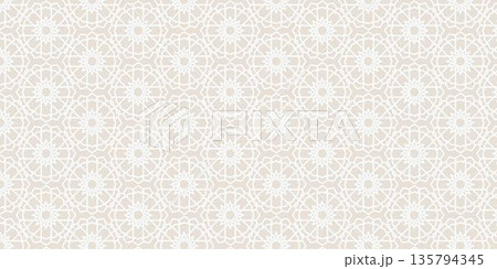 Islamic geometric pattern background featuring repeating symmetrical line art inspired by traditional Arabic and Middle Eastern ornament design, suitable for decorative, cultural, and modern creative  135794345