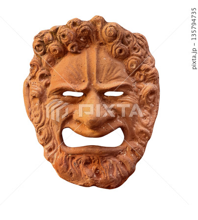 Terracotta ancient greek tragedy theater mask transparent background Terracotta ancient greek tragedy theater mask transparent background 135794735
