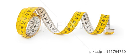 Yellow measuring tape for tailoring and body measurement Yellow measuring tape for tailoring and body measurement 135794780