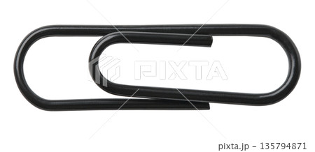 Black metal paperclip holding papers together on transparent background 135794871