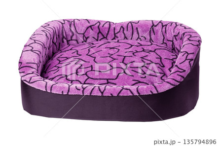 Plush purple pet bed with graphic pattern offering comfort Plush purple pet bed with graphic pattern offering comfort 135794896