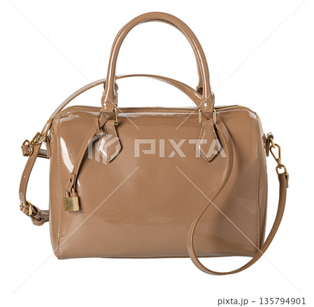 Beige patent leather handbag with gold accents Beige patent leather handbag with gold accents 135794901