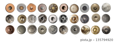 Assorted jean buttons and rivets with transparent background 135794920
