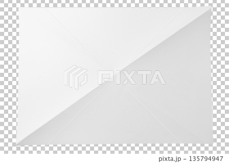A rectangular piece of white paper featuring both horizontal and diagonal folds, creating a complex, wrinkled texture. On a transparent background. A rectangular piece of white paper featuring both horizontal and diagonal folds, creating a complex, wrinkled texture. On a transparent background. 135794947