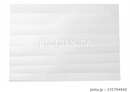 A rectangular piece of white paper with multiple horizontal folds creating a wrinkled texture . On a transparent background. A rectangular piece of white paper with multiple horizontal folds creating a wrinkled texture . On a transparent background. 135794948