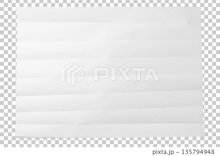 A rectangular piece of white paper with multiple horizontal folds creating a wrinkled texture . On a transparent background. A rectangular piece of white paper with multiple horizontal folds creating a wrinkled texture . On a transparent background. 135794948