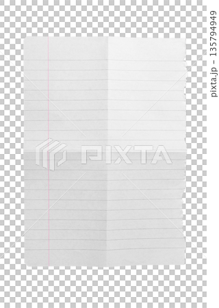 A rectangular piece of white paper folded vertically in half. On a transparent background. Simple, clean design element showing a crease. 135794949