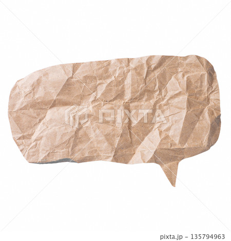 A highly crumpled and wrinkled oval speech bubble cut from brown craft paper, isolated on a transparent background. Adds a grunge or vintage texture to messages. A highly crumpled and wrinkled oval speech bubble cut from brown craft paper, isolated on a transparent background. Adds a grunge or vintage texture to messages. 135794963