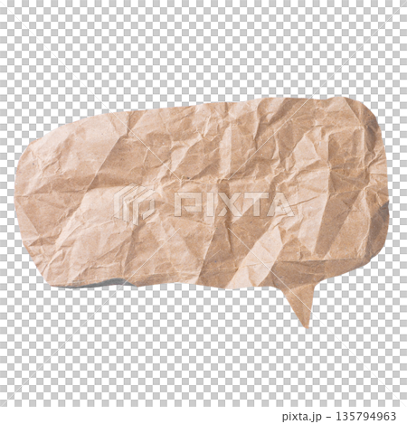 A highly crumpled and wrinkled oval speech bubble cut from brown craft paper, isolated on a transparent background. Adds a grunge or vintage texture to messages. A highly crumpled and wrinkled oval speech bubble cut from brown craft paper, isolated on a transparent background. Adds a grunge or vintage texture to messages. 135794963